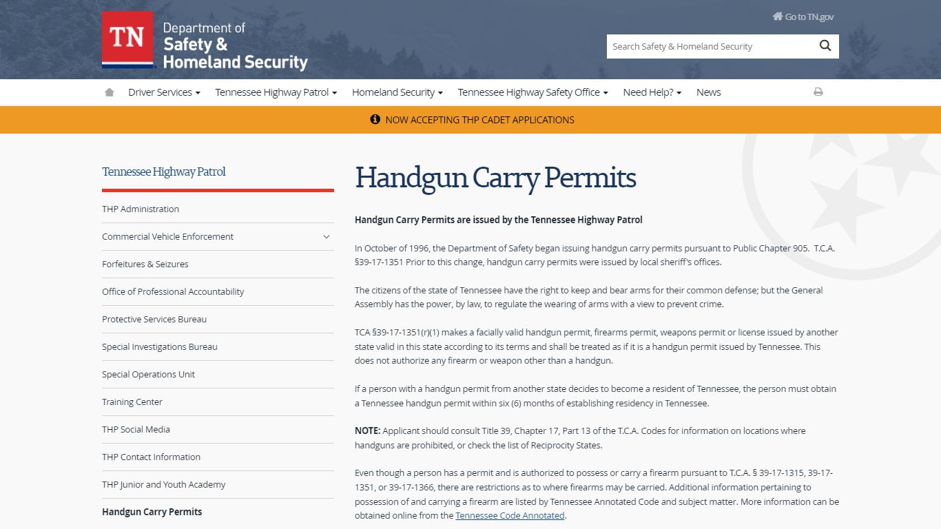 Handgun Carry Permits - Tennessee