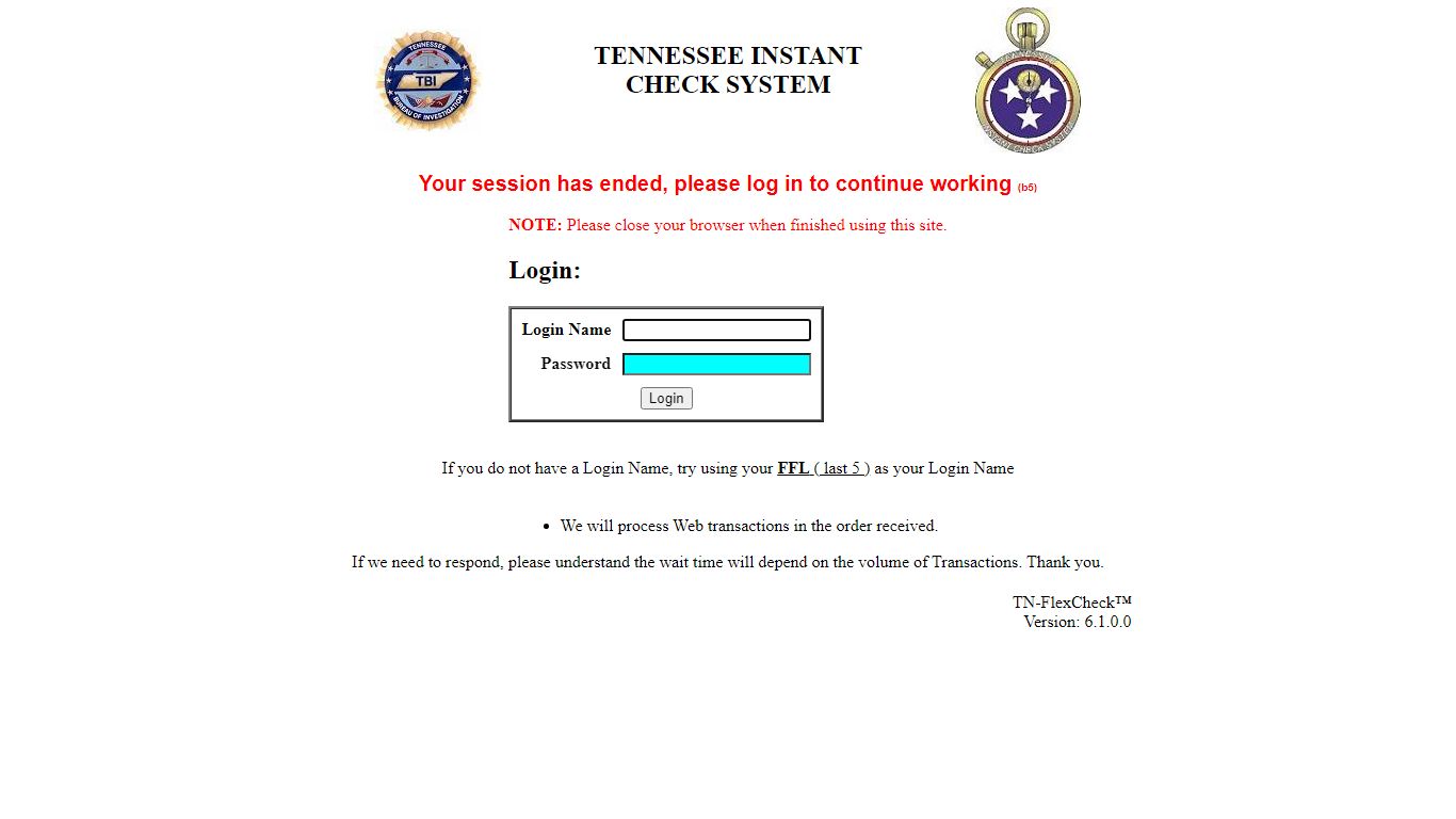 Firearm Purchase Login - Tennessee